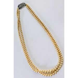 Antique 2 Strand Graduated Cultured Champagne Pearl Necklace Sterling Clasp 15"